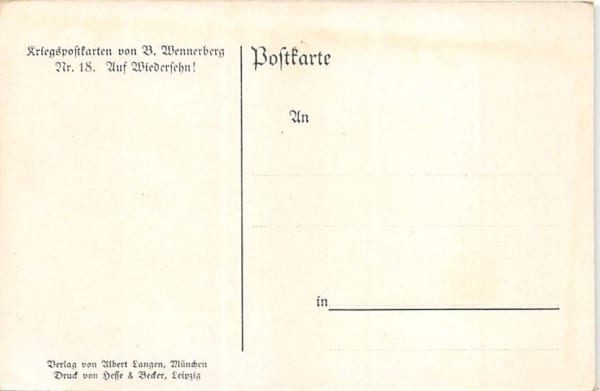 Kriegspostkarten Nr. 18, B. Wennerberg, Auf Wiedersehen