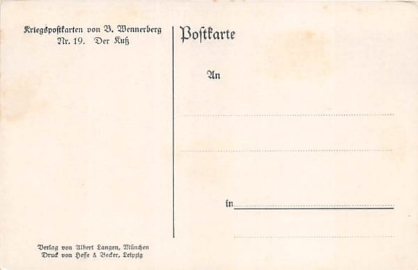 Kriegspostkarten Nr. 19, B. Wennerberg, Der Kuss