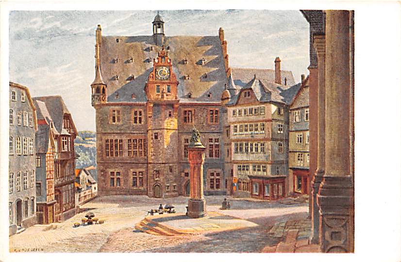 K.Lindegreen, Marburg, Marktplatz mit Rathaus