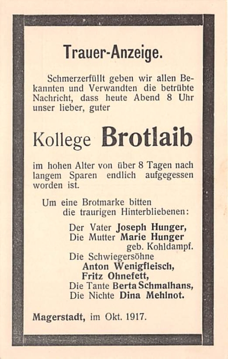 Humor: WK I, Kollege Brotlaib