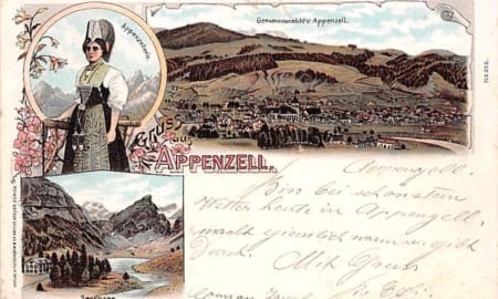 Appenzell, Seealpsee, Gruss von Appenzell, Litho