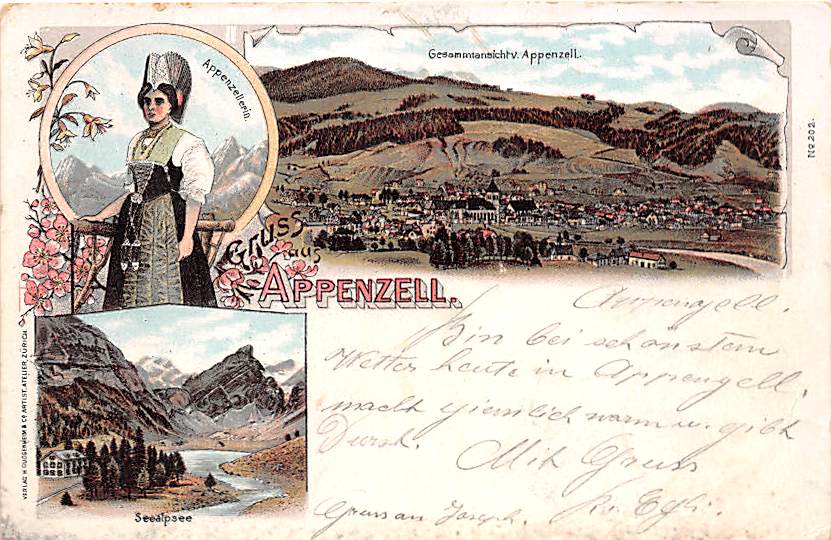Appenzell, Seealpsee, Gruss von Appenzell, Litho