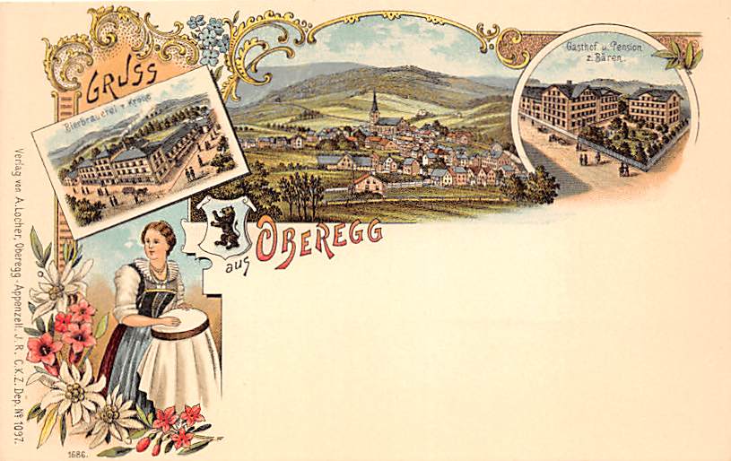 Oberegg, Gruss aus Oberegg, Bierbrauerei, Litho