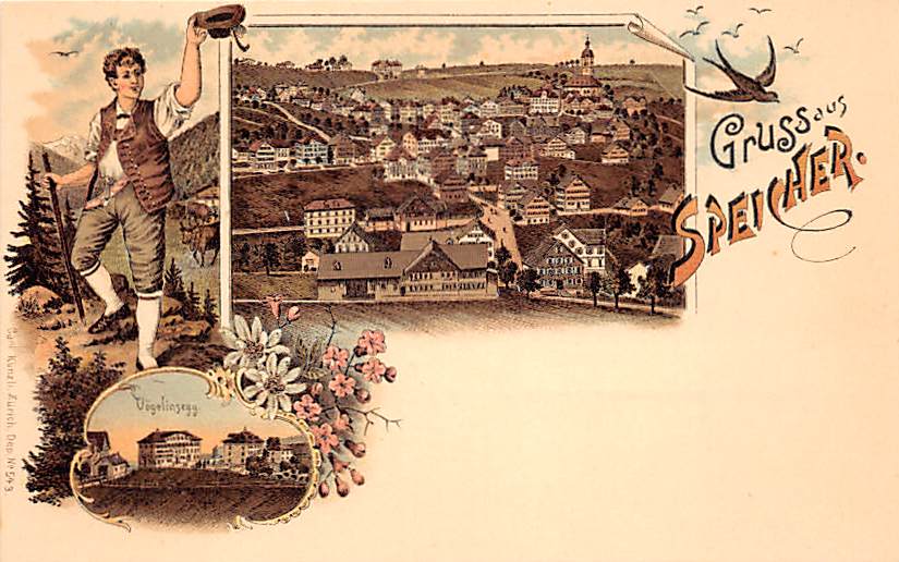 Speicher, Gruss aus Speicher, Vögelinsegg, Litho