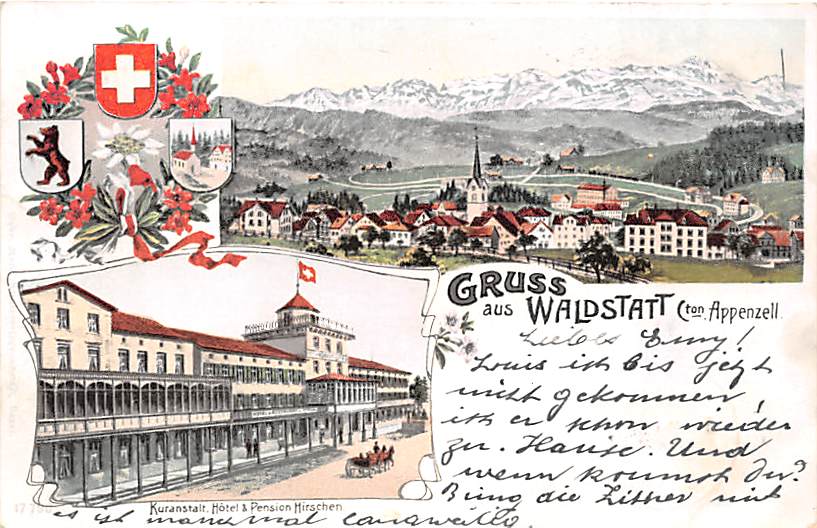 Waldstatt, Gruss aus Waldstatt, Hirschen, Litho