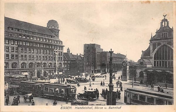 Essen, Handelshof, Börse und Bahnhof, Tram, belebt