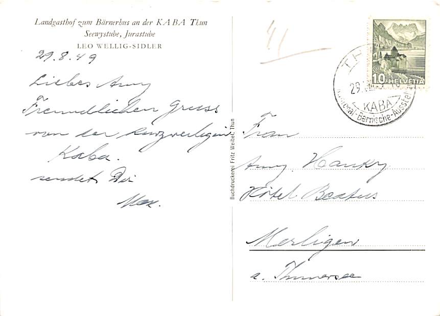 Thun, Landgasthof zum Bärnerhus KABA 1949