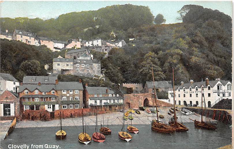 Clovelly, from Quay, Segelschiffe, Red Lion Hotel