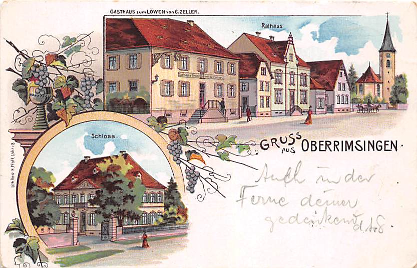 Oberrimsingen, Gasthaus zum Löwen, Schloss, Litho