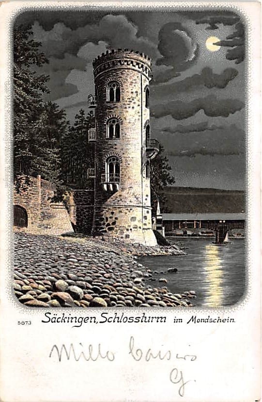 Säckingen, Schlossturm im Mondschein
