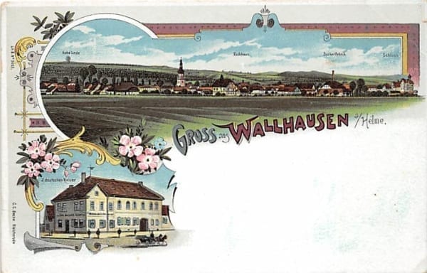 Wallhausen, Zuckerfabrik, Rathaus, Litho