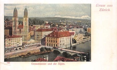 Zürich, Grossmünster und die Alpen