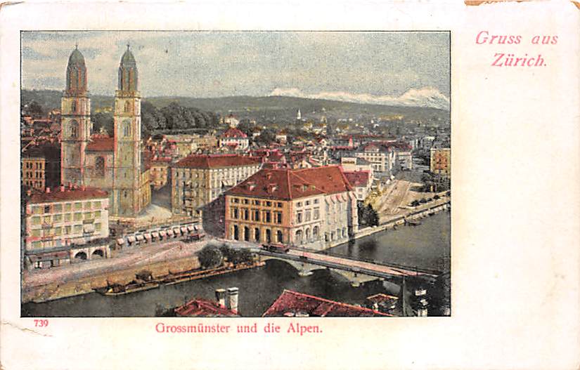 Zürich, Grossmünster und die Alpen