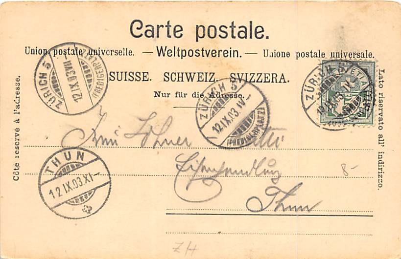 Zürich, Kirche in Enge, Gruss aus Zürich