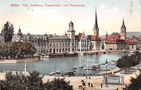 Zürich, Post, Stadthaus, Fraumünster und Peterskirche