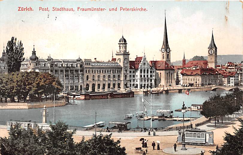 Zürich, Post, Stadthaus, Fraumünster und Peterskirche