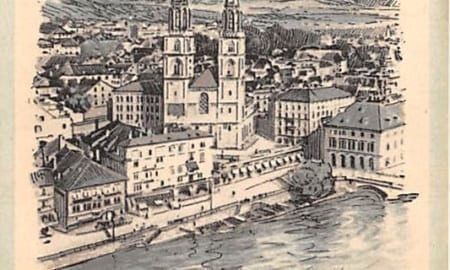 Zürich, Grossmünster und die Alpen