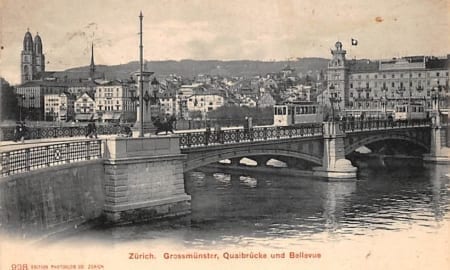 Zürich, Grossmünster, Quaibrücke, Tram