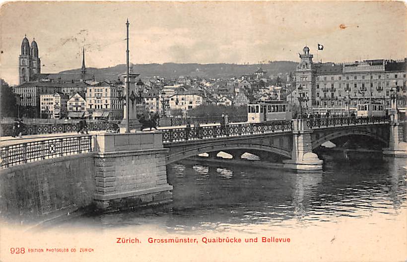Zürich, Grossmünster, Quaibrücke, Tram