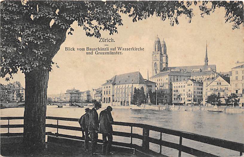 Zürich, Blick vom Bauschänzli auf Wasserkirche