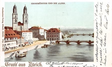 Zürich, Grossmünster und die Alpen
