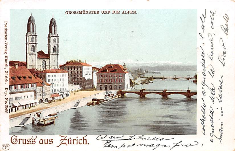Zürich, Grossmünster und die Alpen