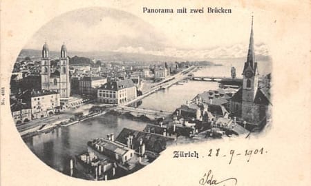 Zürich, Panorama mit zwei Brücken