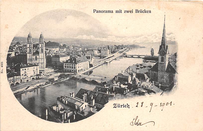 Zürich, Panorama mit zwei Brücken