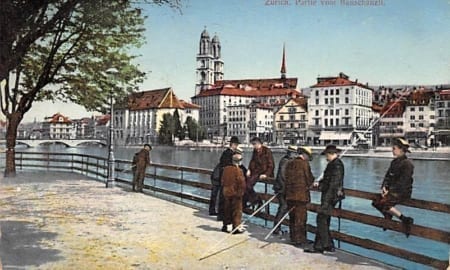 Zürich, Partie vom Bauschänzli, Fischer, belebt