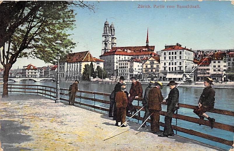 Zürich, Partie vom Bauschänzli, Fischer, belebt