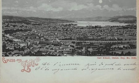 Zürich, Gruss aus Zürich, Mondschein, Litho