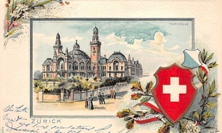 Zürich, Tonhalle, Rahmenkarte, Schweizer Wappen