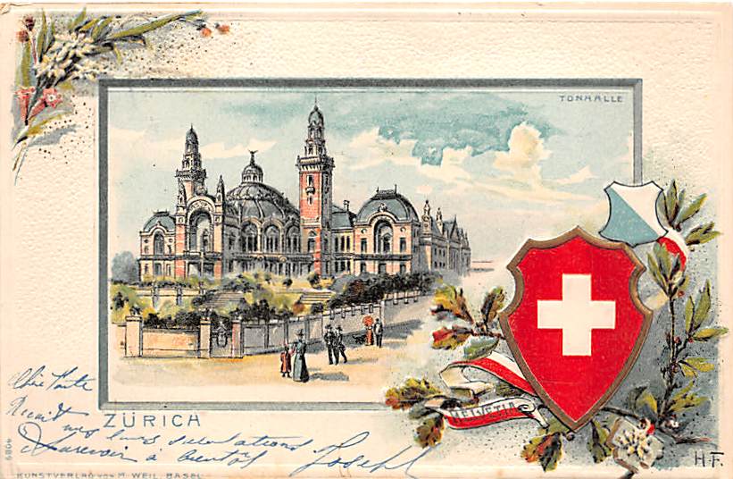 Zürich, Tonhalle, Rahmenkarte, Schweizer Wappen