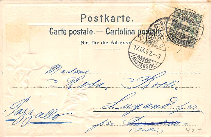 Zürich, Tonhalle, Rahmenkarte, Schweizer Wappen