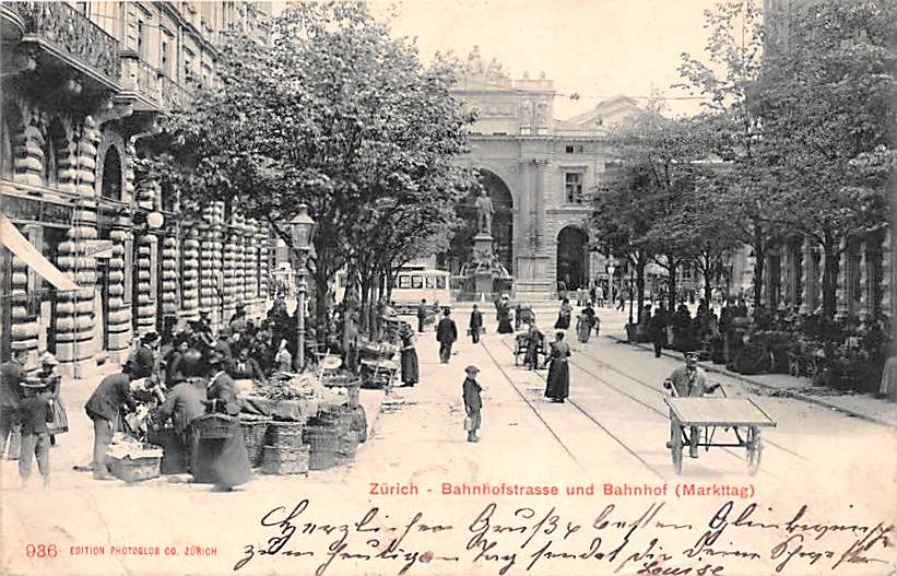 Zürich, Bahnhofstrasse und Bahnhof, Markttag