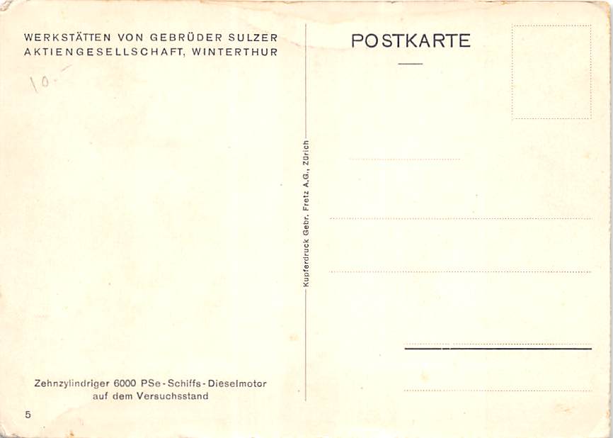 Winterthur, Gebrüder Sulzer, Zehnzylindriger Schiffs- Dieselmoto
