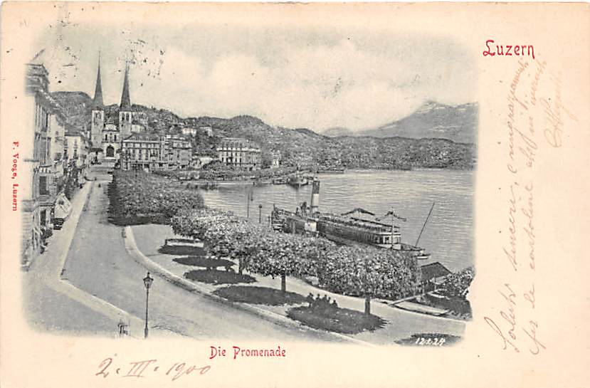 Luzern, die Promenade, Dampfschiff, Prägedruck