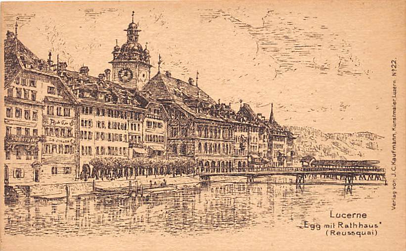 Luzern, Egg mit Rathaus, Reussquai