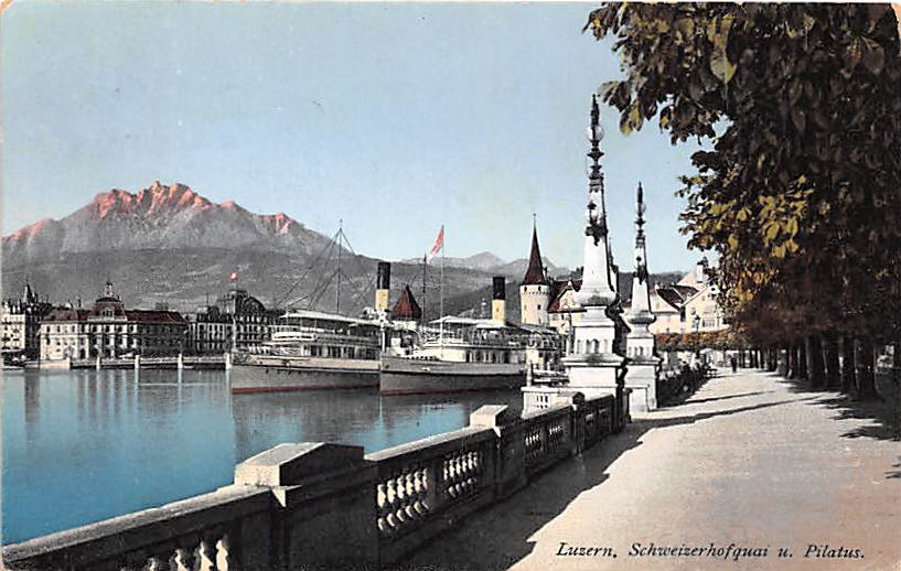 Luzern, Schweizerhofquai und Pilatus, Dampfschiff