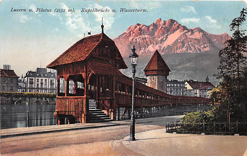 Luzern, und Pilatus, Kapellbrücke und Wasserturm
