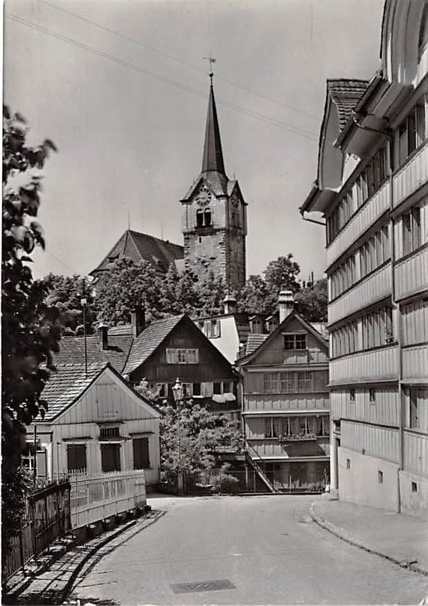 Herisau, Bachstrasse mit Dorfkirche