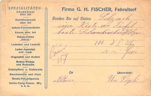 Fehraltorf, Firma Fischer, Fettwaren Fabrik