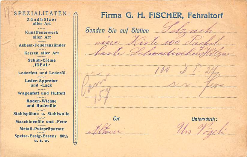 Fehraltorf, Firma Fischer, Fettwaren Fabrik