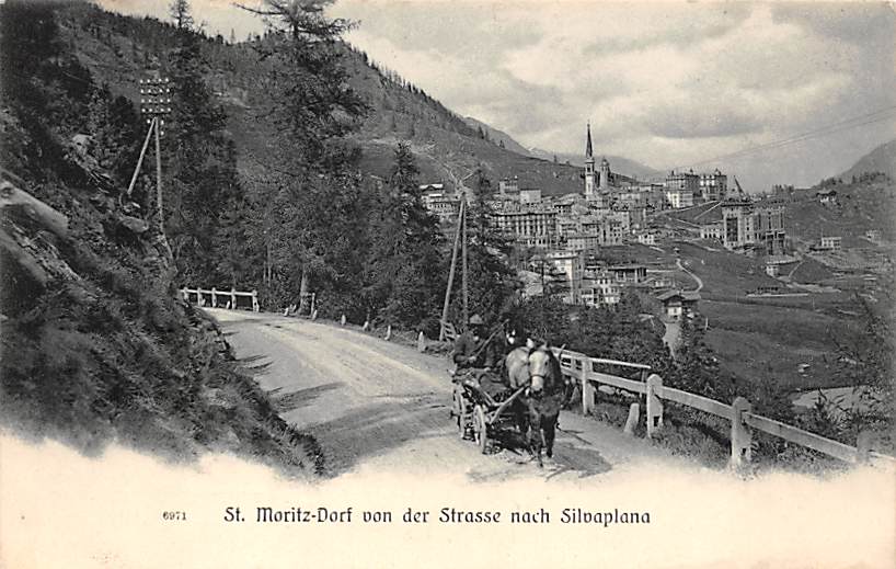 St. Moritz, St. Moritz-Dorf von der Strasse nach Silvaplana