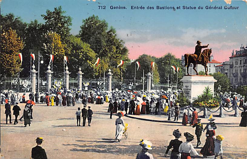 Genève, Entrée des Bastions et Statue du Générale Dufour