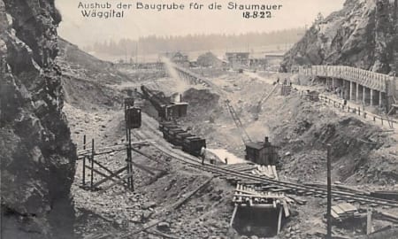 Wägital, Aushub der Baugrube für die Staumauer