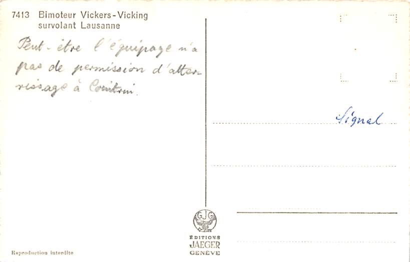 Lausanne, Bimoteur Vickers-Vicking