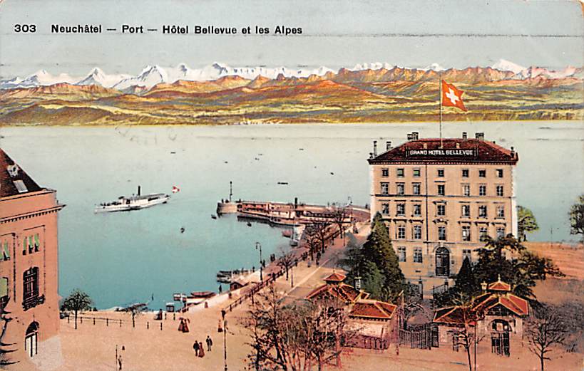 Neuenburg, Neuchâtel, Port, Hotel Bellevue et les Alpes