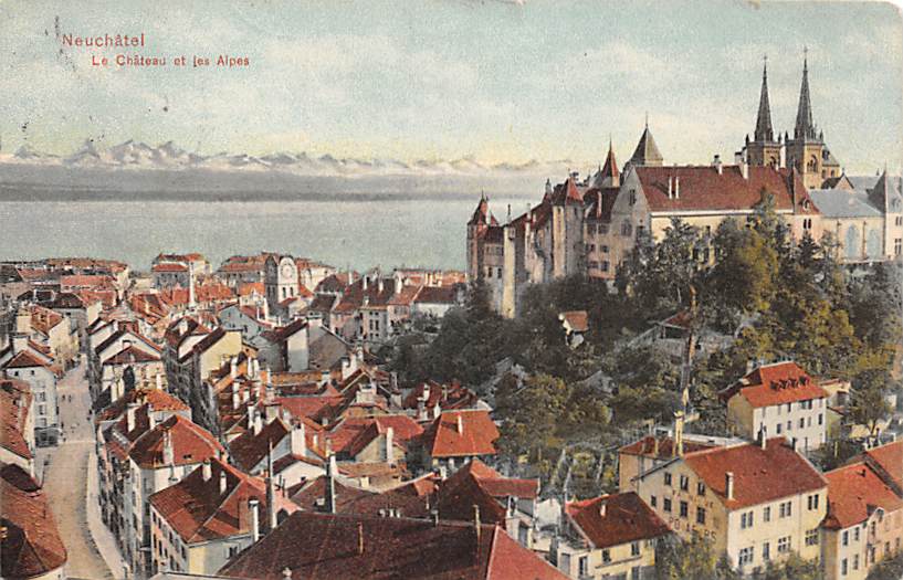 Neuenburg, Neuchâtel, Le Chateau et les Alpes