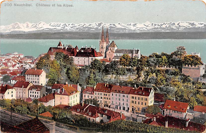 Neuenburg, Neuchâtel, Chateau et les Alpes